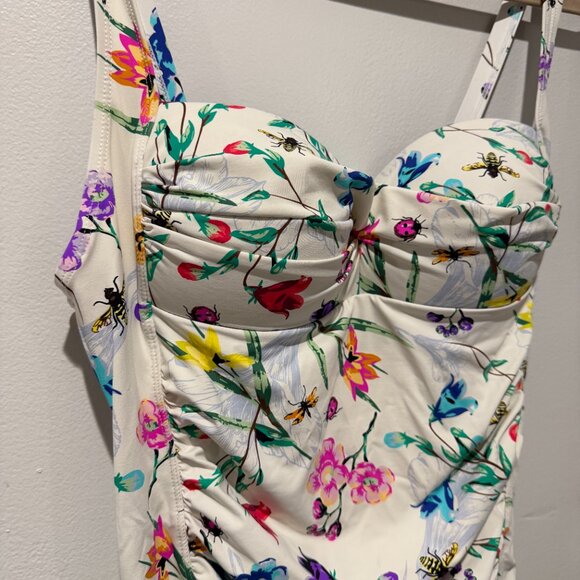 Betsey Johnson White Floral Bees 1 Piece Swimsuit Lined M - Picture 2 of 4